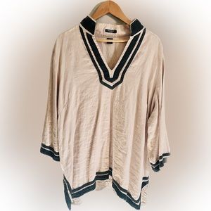 Autograph Womens Tunic Top Plus Size 3X Linen Navy Long Sleeve V-Neck RN 96639